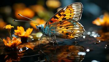 vibrerande fjäril vinge ställer ut natur skönhet i mång färgad stänga upp genererad förbi ai foto