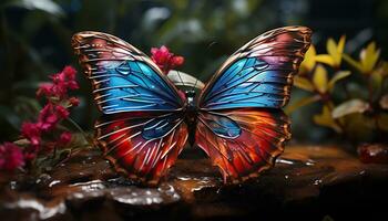 vibrerande fjäril vinge ställer ut natur skönhet i mång färgad mönster genererad förbi ai foto
