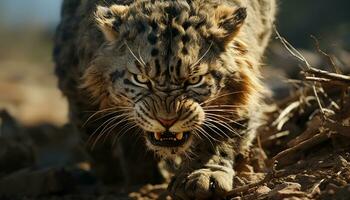 majestätisk tiger, våldsam och vild, stirrande med selektiv fokus genererad förbi ai foto