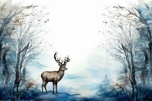 vinter- vilda djur och växter vattenfärg illustrationer jul tema bakgrund med tömma Plats för text foto