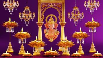 3d tolkning för diwali festival diwali, deepavali eller dipavali de festival av lampor Indien med guld diya mönstrad på Färg bakgrund. foto