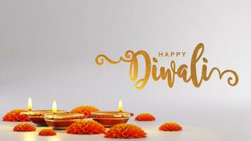 3d tolkning för diwali festival diwali, deepavali eller dipavali de festival av lampor Indien med guld diya mönstrad på Färg bakgrund. foto