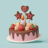 födelsedag kaka för firande fest, Lycklig födelsedag, 3d illustration foto