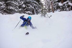 freeride skidåkare i utförsåkning foto