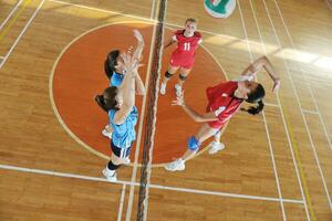 tjejer som spelar volleyboll inomhusspel foto