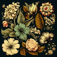 Färg ritningar av blommor och växter, hand ritningar foto