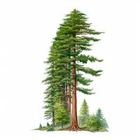 realistisk grön sequoia högsta träd i de värld på en vit bakgrund, USA symbol - ai genererad bild foto