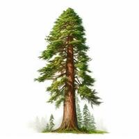 realistisk grön sequoia högsta träd i de värld på en vit bakgrund, USA symbol - ai genererad bild foto