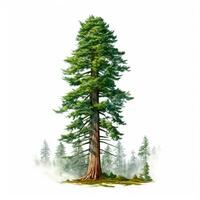 realistisk grön sequoia högsta träd i de värld på en vit bakgrund, USA symbol - ai genererad bild foto