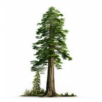 realistisk grön sequoia högsta träd i de värld på en vit bakgrund, USA symbol - ai genererad bild foto