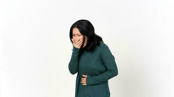 känsla äcklig gest av skön asiatisk kvinna isolerat på vit bakgrund foto