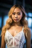 skön asiatisk ung kvinnor delikat ansikte ai generativ foto