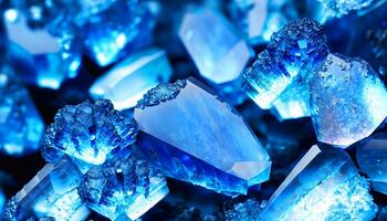 makro Foto av blå kristaller med glas textur