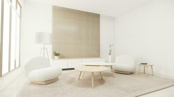 muji minimalistisk, soffa möbel och modern rum design minimal.3d tolkning foto