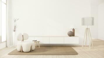 muji minimalistisk, soffa möbel och modern rum design minimal.3d tolkning foto