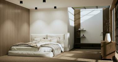 minimalistisk wabisabi sovrum växt och decoartion i japansk sovrum. 3d tolkning. foto