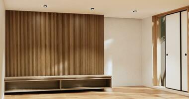 skåp rum trä- interiör wabisabi stil.3d tolkning foto
