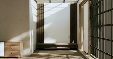 skåp rum trä- interiör wabisabi stil.3d tolkning foto