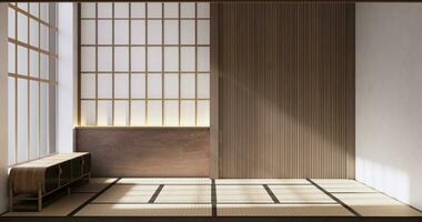 muji stil, tömma trä- rum, städning japandi rum interiör, foto
