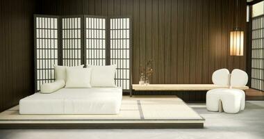sovrum japansk minimal stil., modern vit, rum minimalistisk. foto