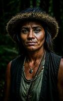 Foto av vilde stam- kvinna i de djungel, generativ ai