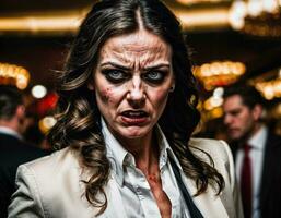 Foto av arg och upprörd spelare kvinna i kasino, generativ ai