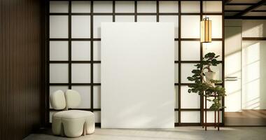 minimalistisk japandi stil levande rum dekorerad med soffa foto