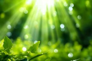 grön suddig bakgrund och solljus. generativ ai. foto