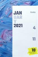 januari 2021 kalender. en gång i månaden kalender foto