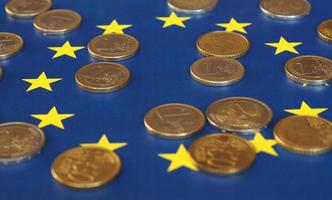 euromynt, Europeiska unionen, över flagga foto