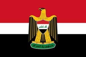 de officiell nuvarande flagga och täcka av vapen av republik av irak. flagga av irak. illustration. foto