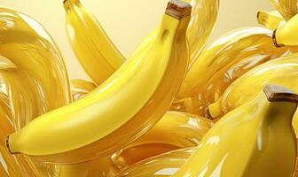 mogen knippa bananer med blänkande droppar på en vibrerande gul bakgrund. skapas förbi ai foto