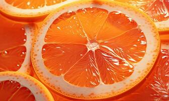 vibrerande orange skivor visat upp mot en elegant bakgrund. skapas förbi ai foto