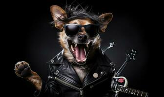 punk- hund i läder jacka. skapas förbi ai foto