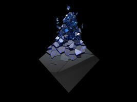 skinande svart kub skakande in i små blå safir kristaller foto