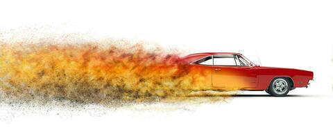 röd årgång muskel bil - partikel upplösning effekt - 3d illustration foto
