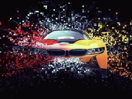 två Färg sporter bil - abstrakt pixel förstörelse illustration foto
