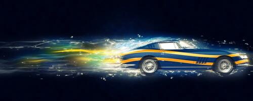 årgång blå sporter bil med gul rand dekaler - abstrakt 3d illustration foto