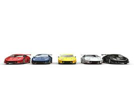 rad av super bilar i olika färger - främre se foto