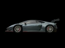 mörk grå metallisk extrem tävlings bil med röd detaljer - sida se foto