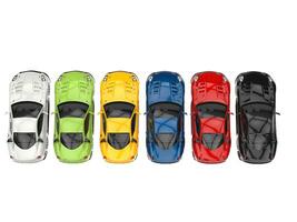 rad av bra modern sporter bilar i olika färger - topdown se foto