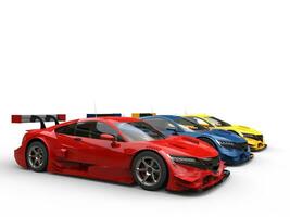 röd, blå och gul super sporter begrepp bilar foto