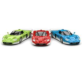 slående begrepp super bilar i röd, grön och blå bas färger med vit detaljer - topp se foto