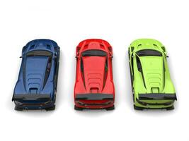 röd, grön och blå super bilar - topp ner tillbaka se foto