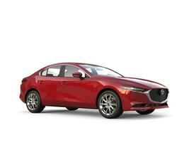 metallisk körsbär röd mazda 3 2019 - 2022 modell - 3d illustration - isolerat på vit bakgrund foto