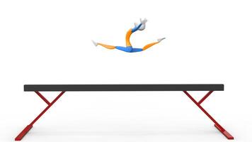 gymnast håller på med en dela leam på en balans stråle - 3d illustration foto