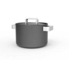 stor svart soppa pott med vit handtag foto