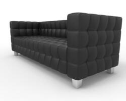 svart läder soffa på vit bakgrund, sida närbild. foto