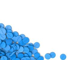lugg av blå medicin piller - isolerat på vit bakgrund foto