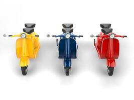 gul, blå och röd mopeder foto
